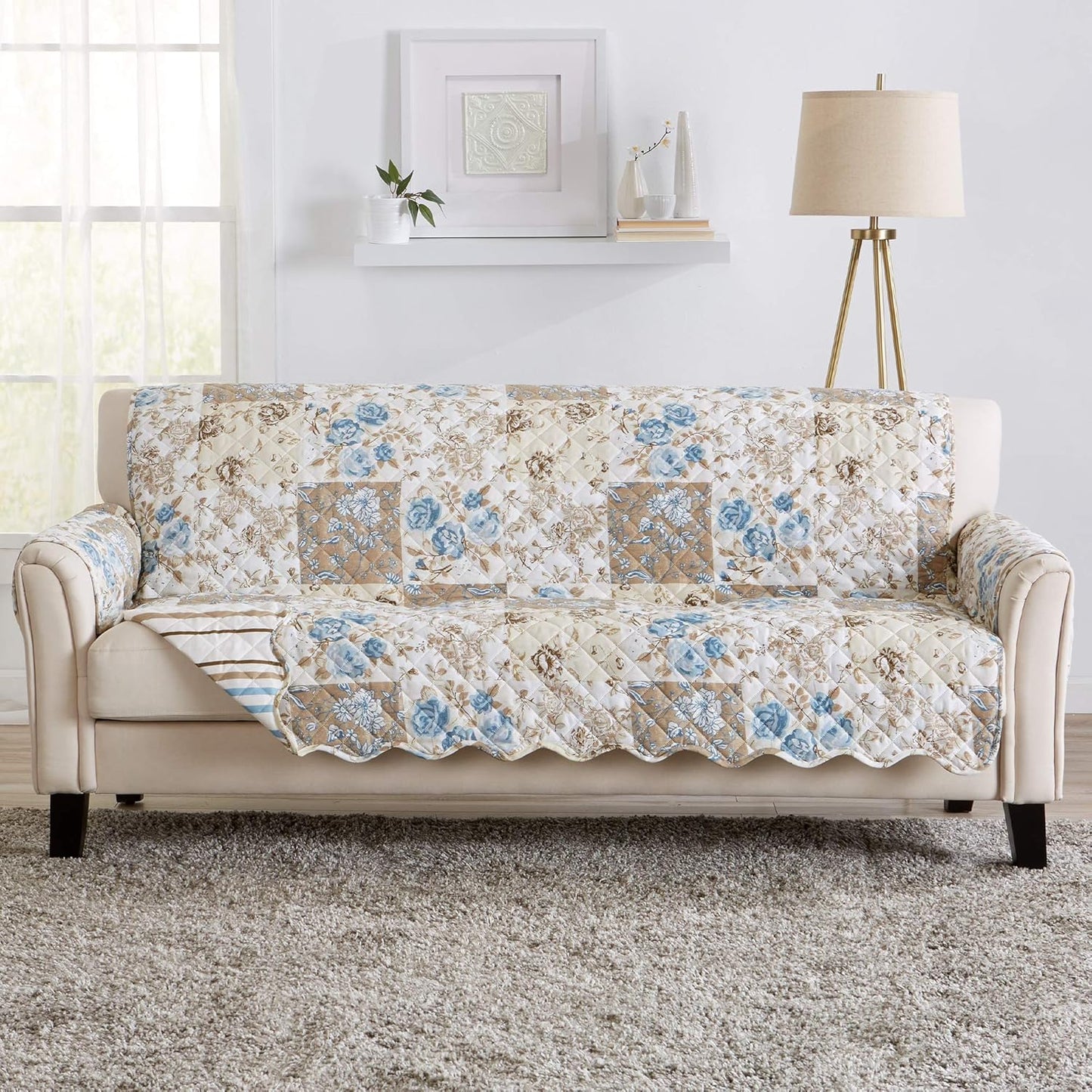 Great Bay Home Reversible Floral Patchwork Furniture Protector