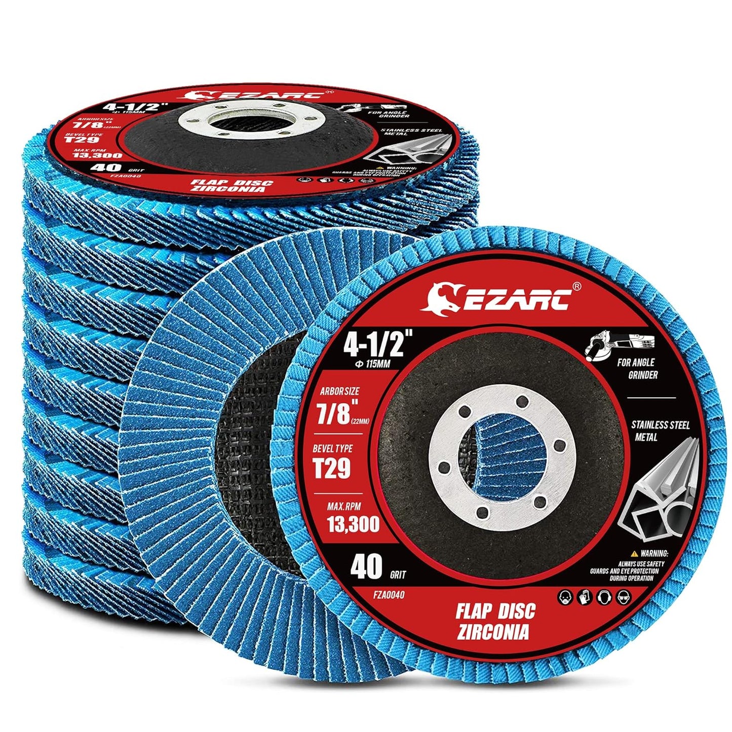 10 Pack EZARC Flap Discs 40 Grit - Superior Stainless Steel Grinding