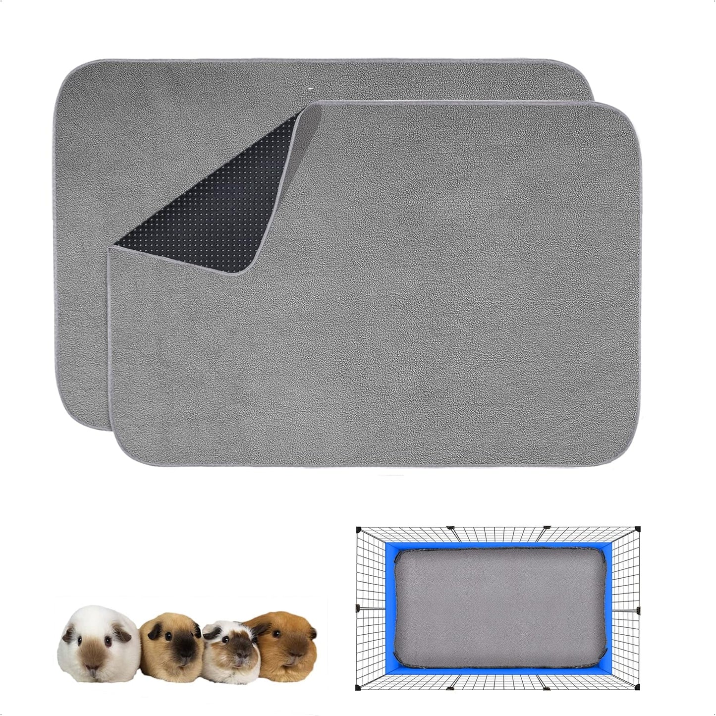 Guinea Pig Cage Liner 2 Pack - Washable Leakproof Fleece Pads