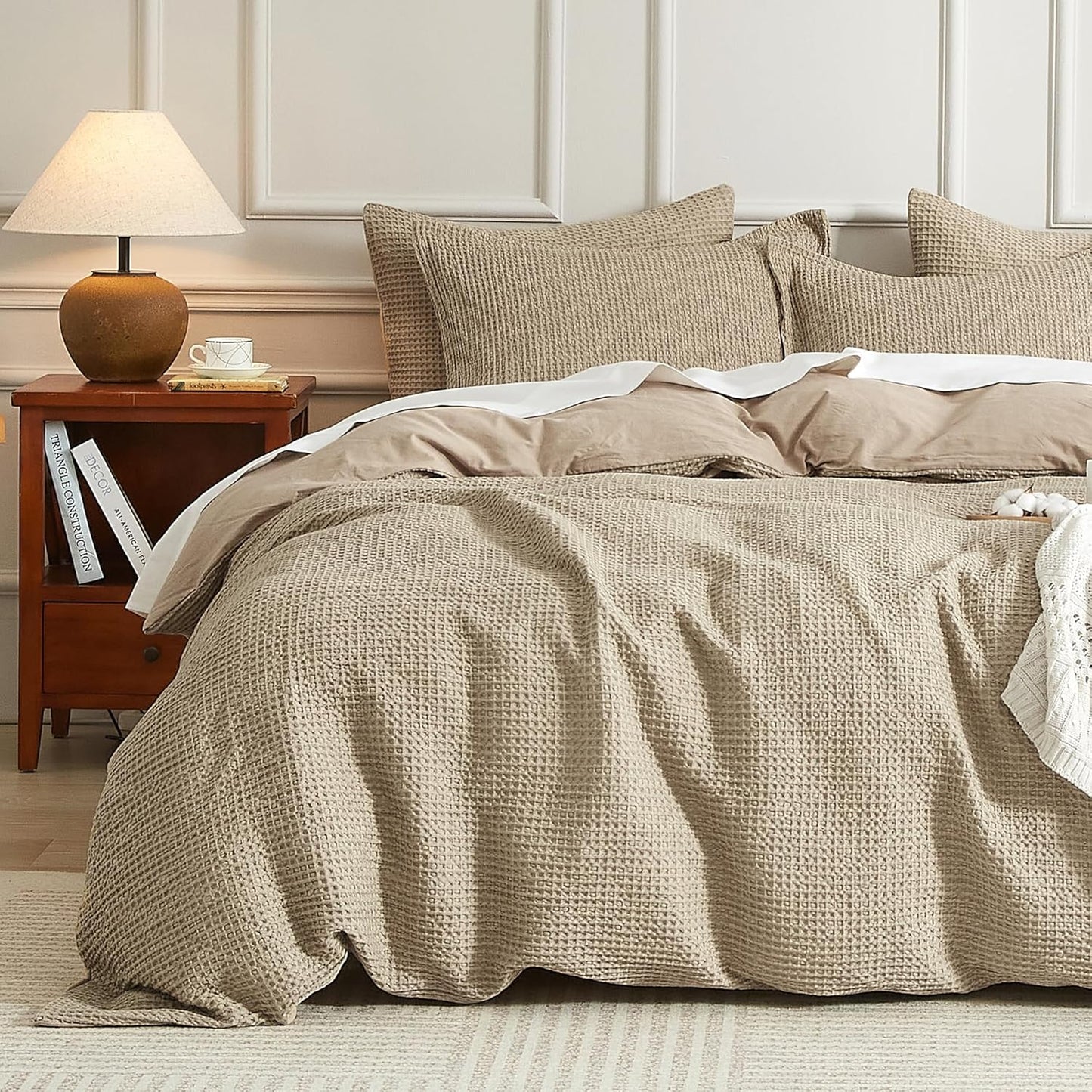 SE SOFTEXLY Waffle Duvet Cover King Set for All Seasons Comfort