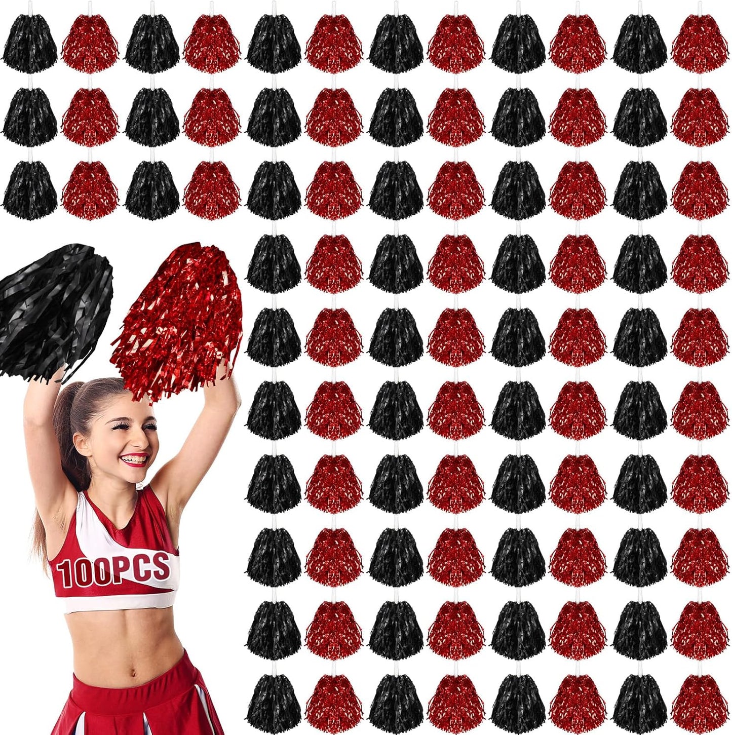 100 Pcs Metallic Cheerleading Pom Poms for Team Spirit Fun