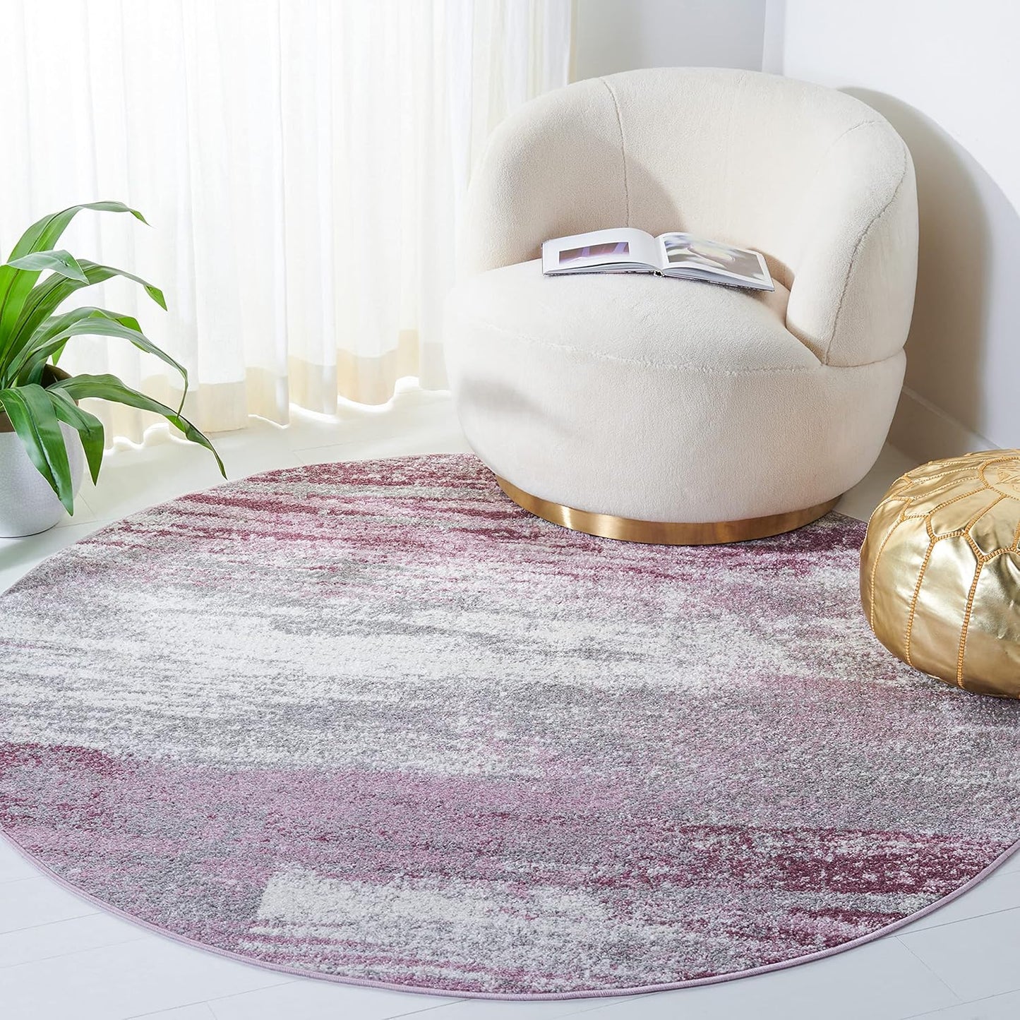 SAFAVIEH Adirondack 6ft Round Grey/Purple Modern Abstract Rug