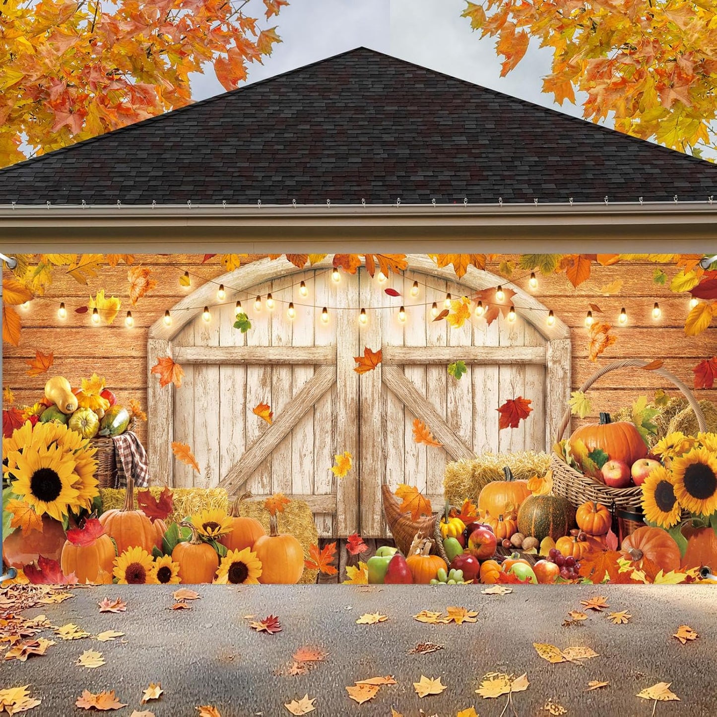 Fall Sunflower Garage Door Decorations for Thanksgiving Parties