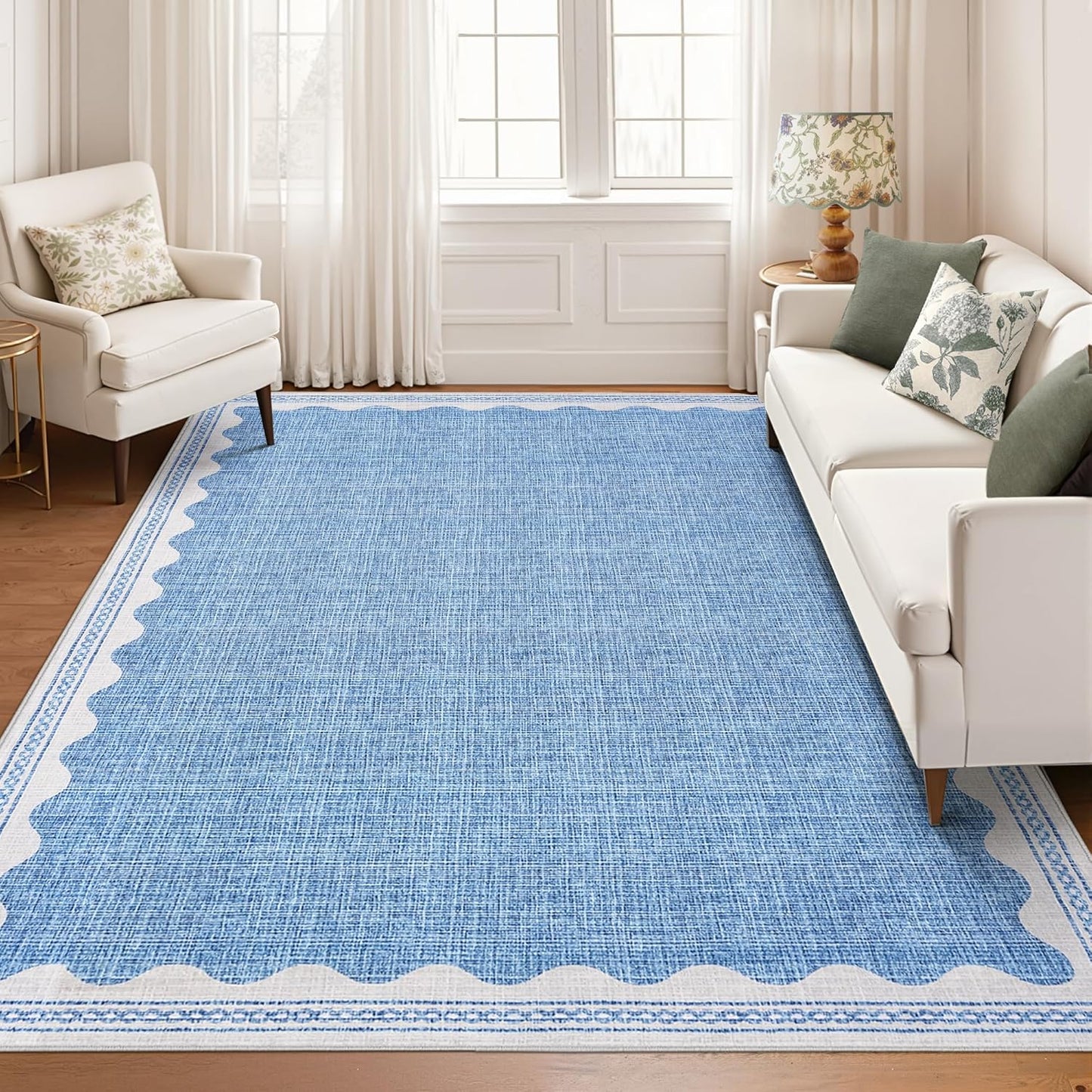 Scalloped Washable Rugs 9x12 for Living Room and Bedroom