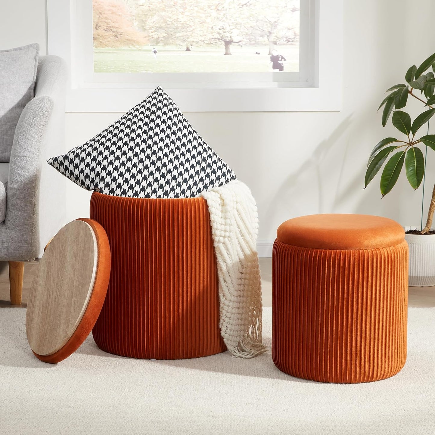 Round Ottoman with Storage Set of 2 for Versatile Use