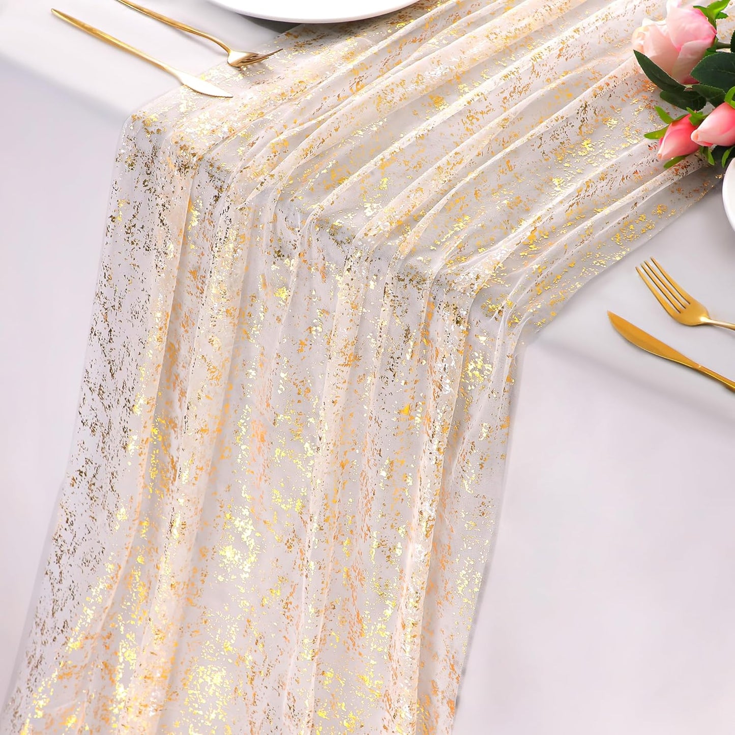 10 Pack 10ft Gold Table Runners for Weddings and Parties