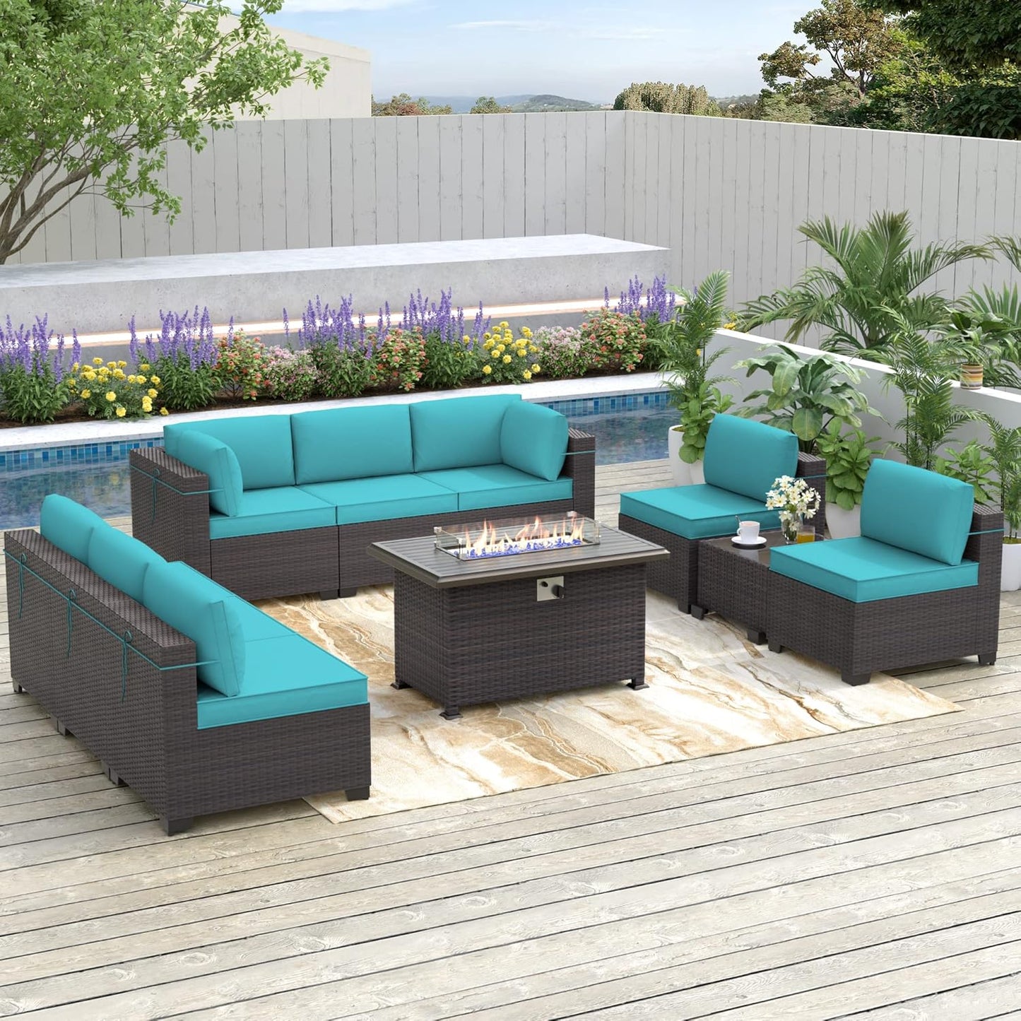 Kurapika 10 Pieces Patio Furniture Set with Fire Pit Table