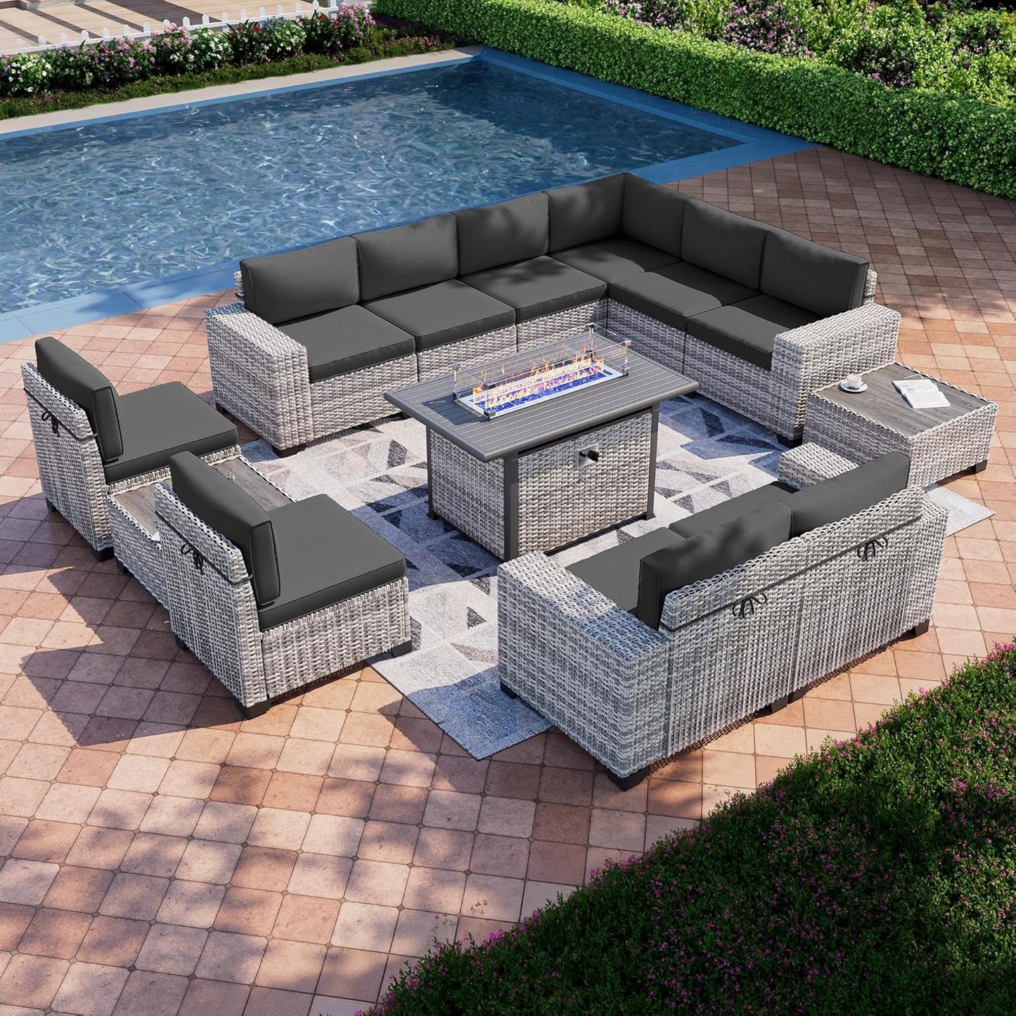 13-Piece Outdoor Patio Furniture Set with Fire Pit Table