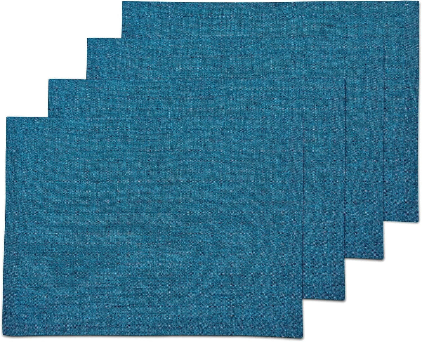 Chambray Teal Linen Placemats Set of 4 for Stylish Tablescapes