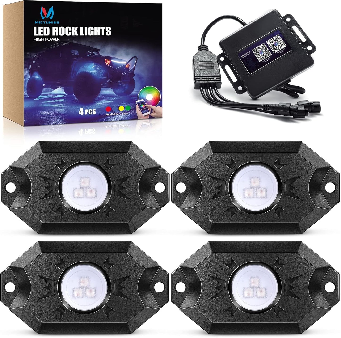 MICTUNING RGB Rock Lights with Bluetooth Controller for Trucks