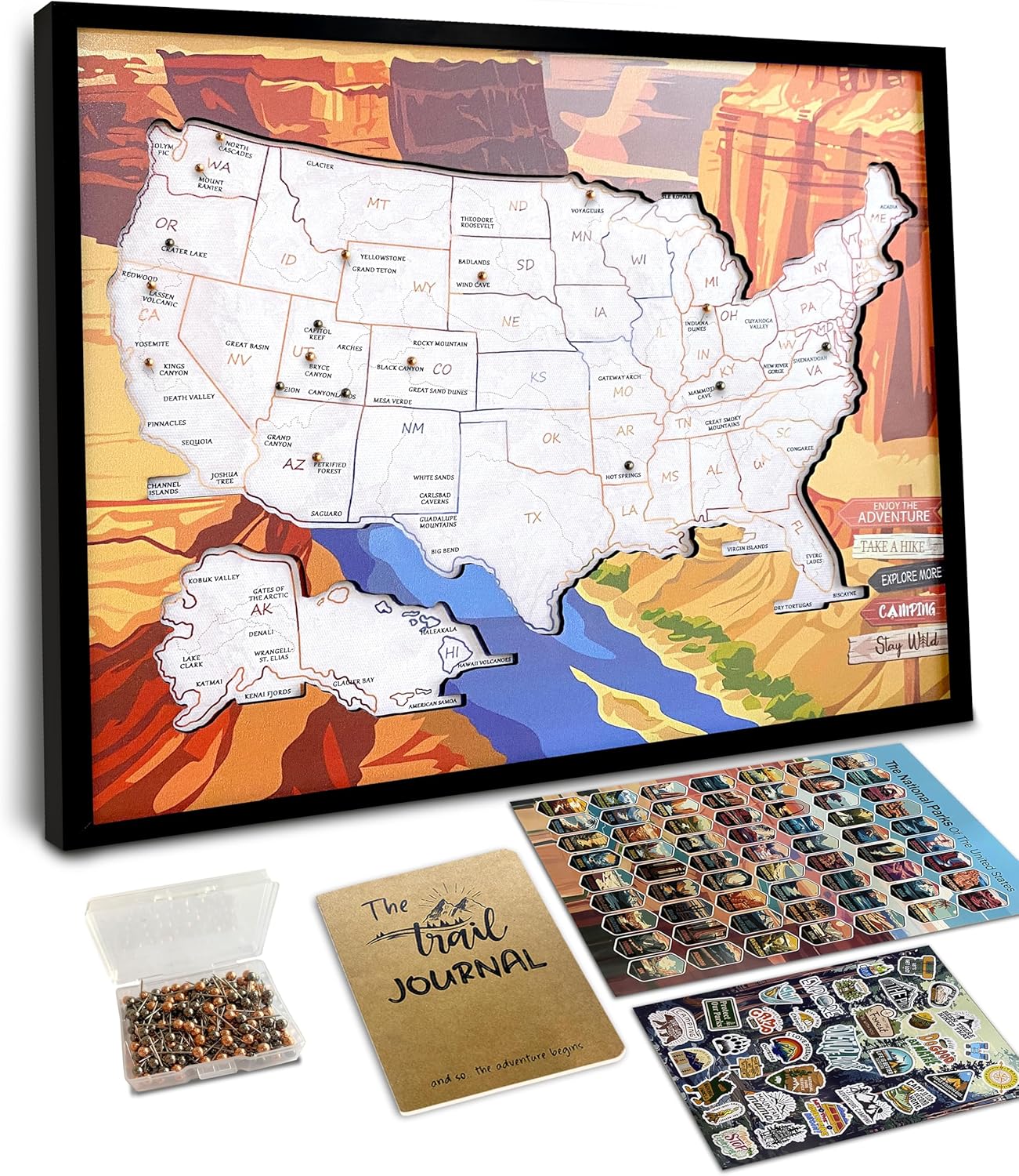 National Parks Map with Push Pins - Perfect for Adventurers