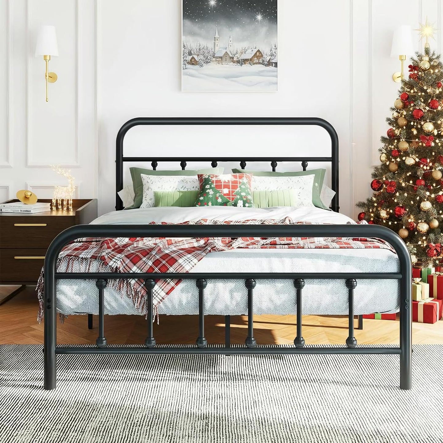 Shintenchi Full Size Metal Platform Bed Frame with Headboard