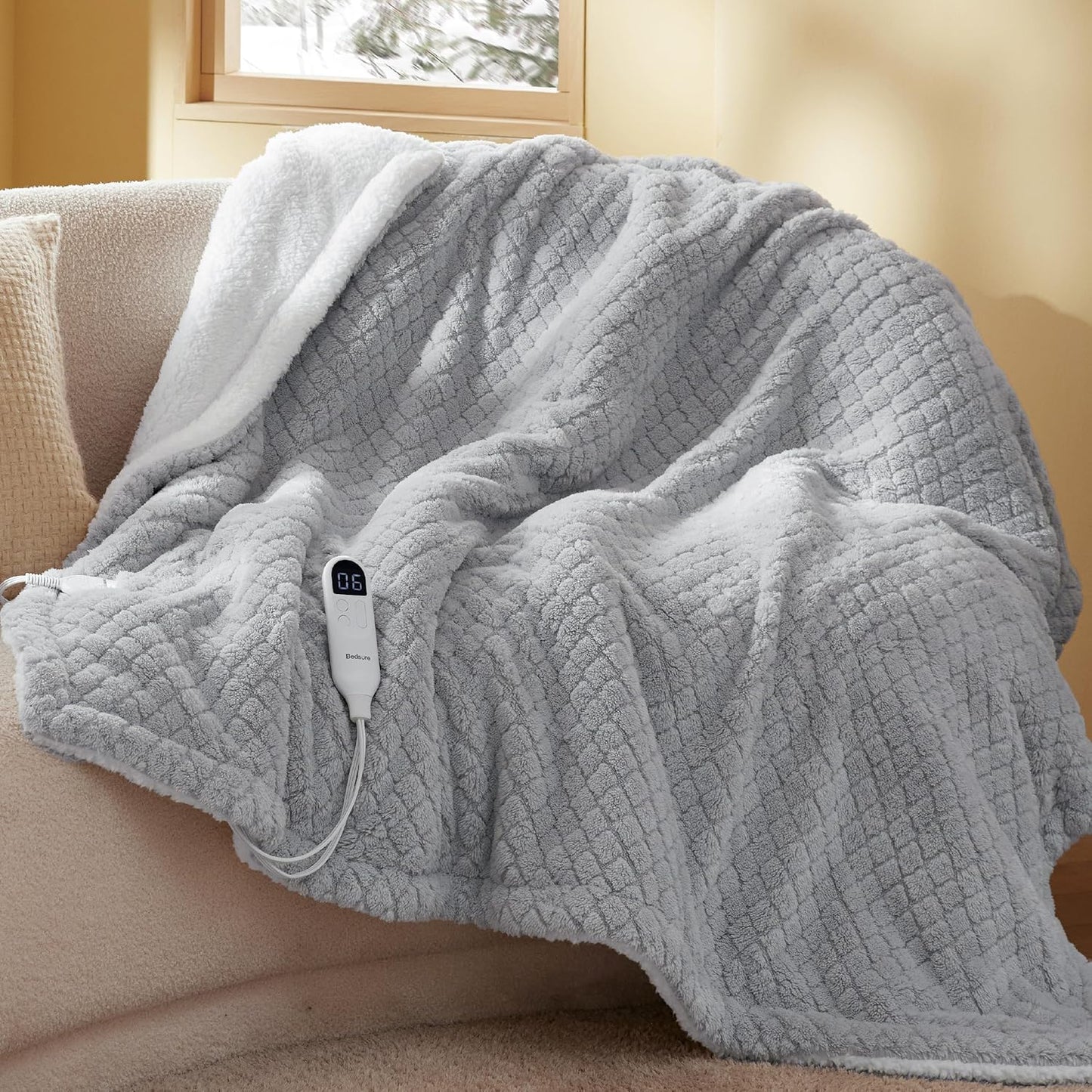 Bedsure Electric Heated Blanket Throw with Diamond Pattern Design