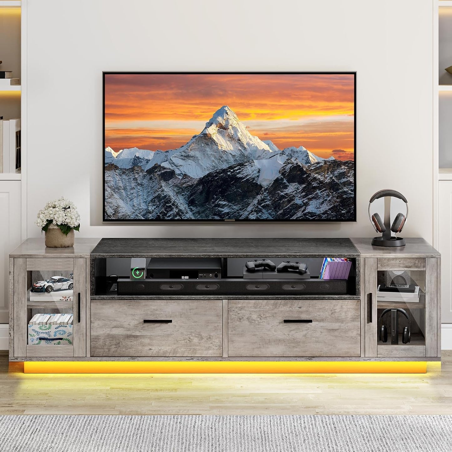 YITAHOME Rustic Grey TV Stand w/Power Outlets