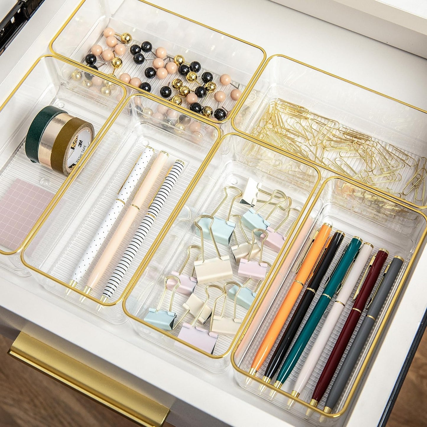 Martha Stewart Stackable Desk Organizers - Gold Trim, 6 Pack