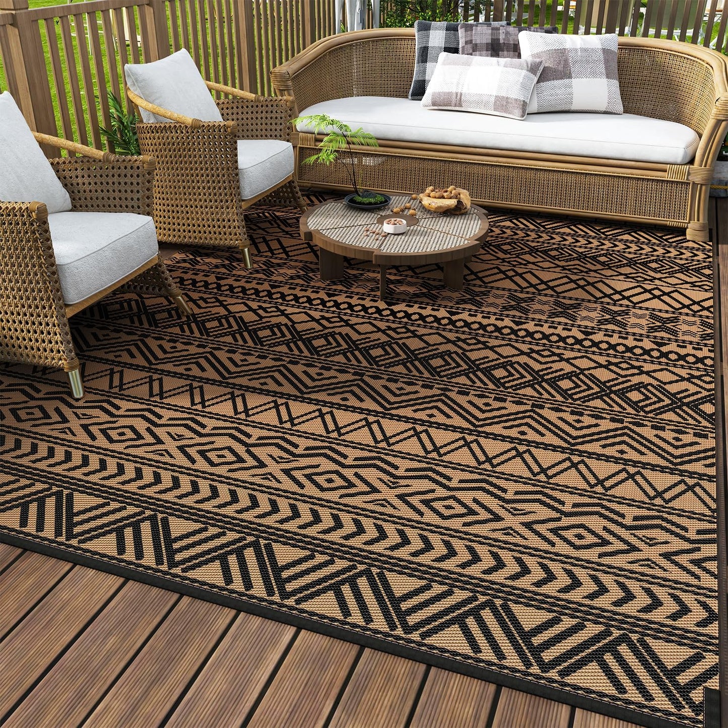 MontVoo Outdoor Rug 8x10 Waterproof Mat for Patio and Camping