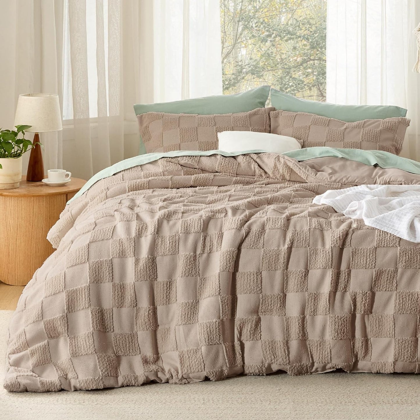 Bedsure Full Size Comforter Set Khaki for Cozy Boho Style