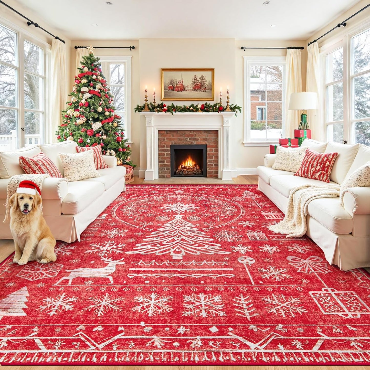 Christmas Area Rug for Living Room 8x10: Soft Non Slip Carpet