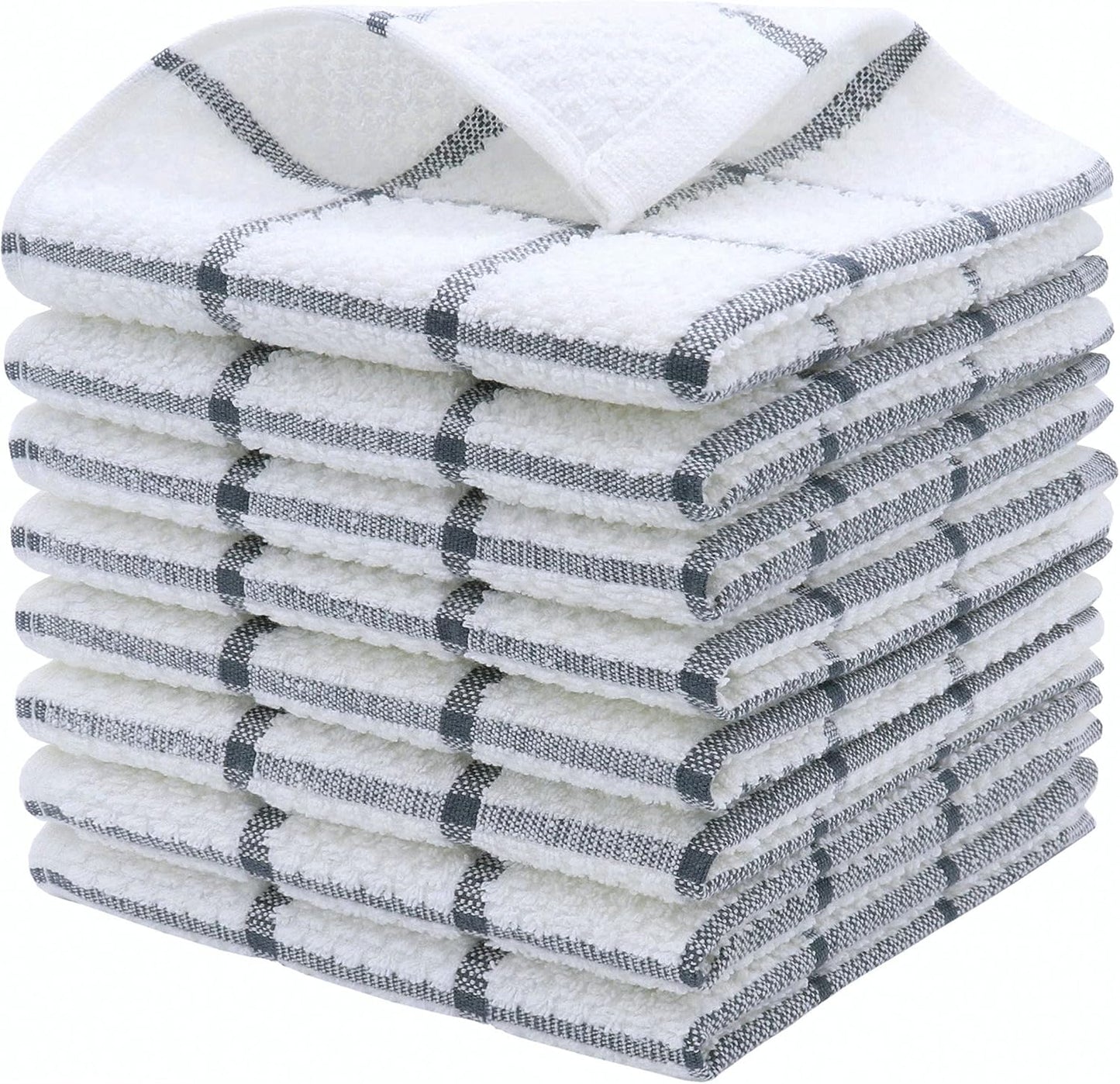 Quick-Dry Cotton Dish Cloths, Light & Soft, 8pc Set (Grey)