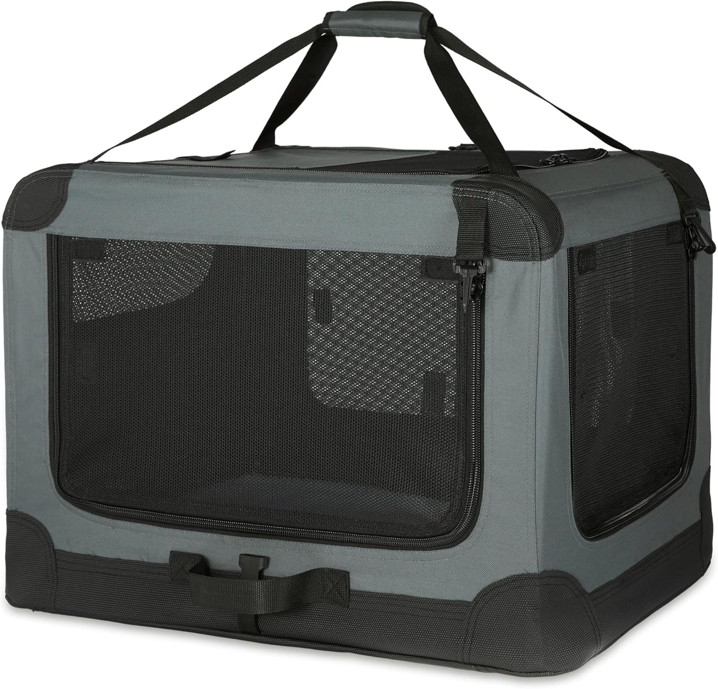 Portable Soft-Sided Folding Travel Crate for Pets, Grey