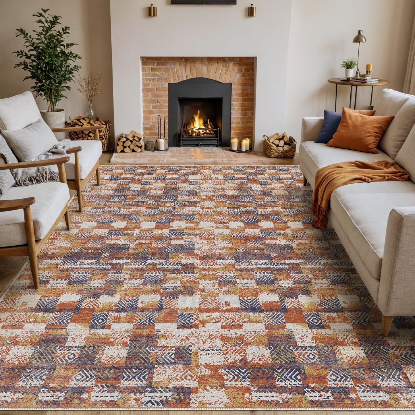 DEXI Area Rugs for Living Room, Soft Washable Low Pile Rug