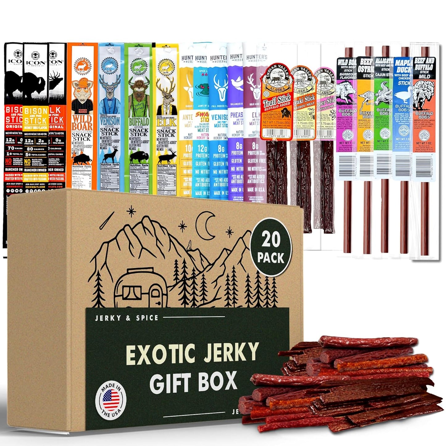 Exotic Jerky Sticks Gift Box | Unique Meat Sampler Snacks