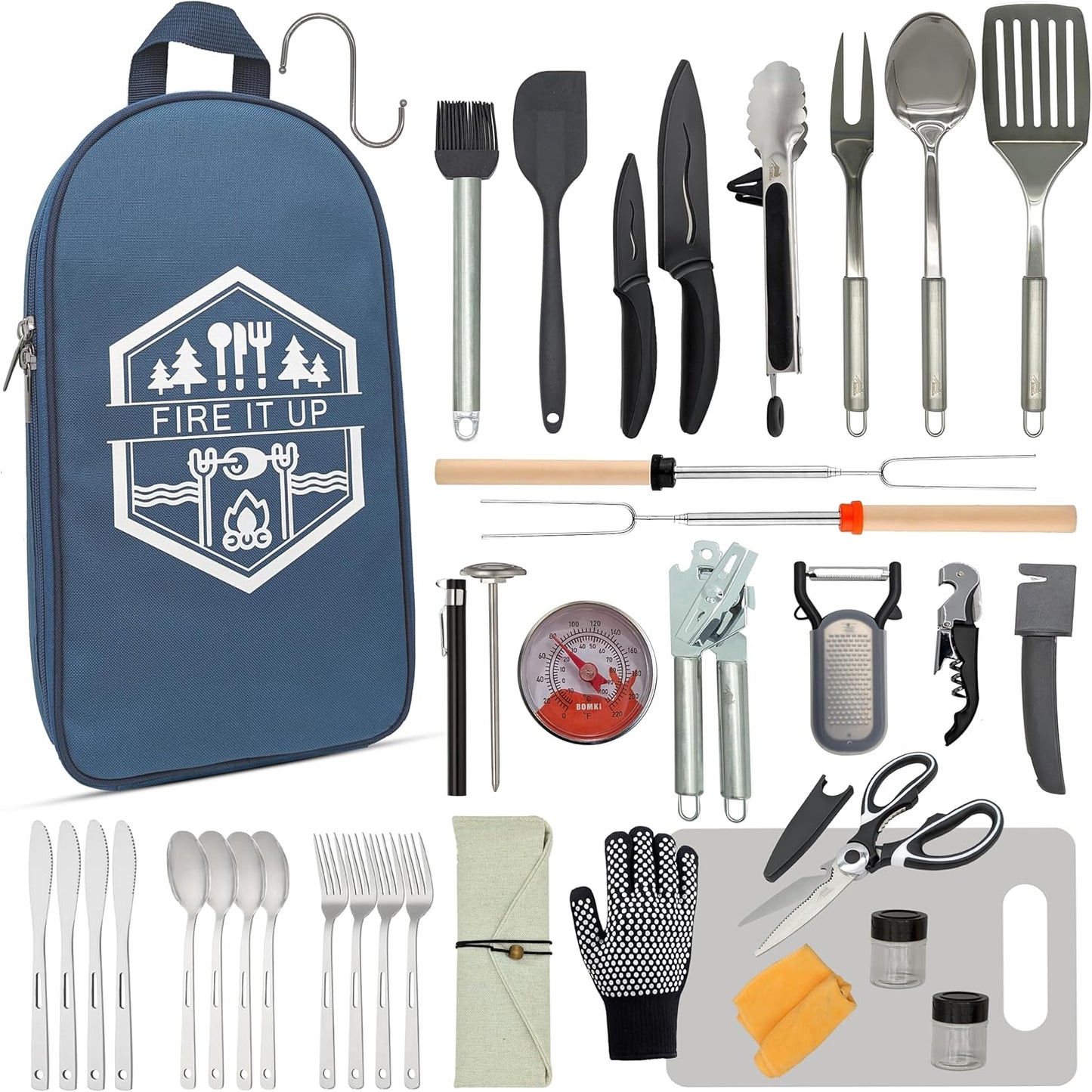 BOMKI Camping Cooking Utensils Set for Outdoor BBQ Adventures