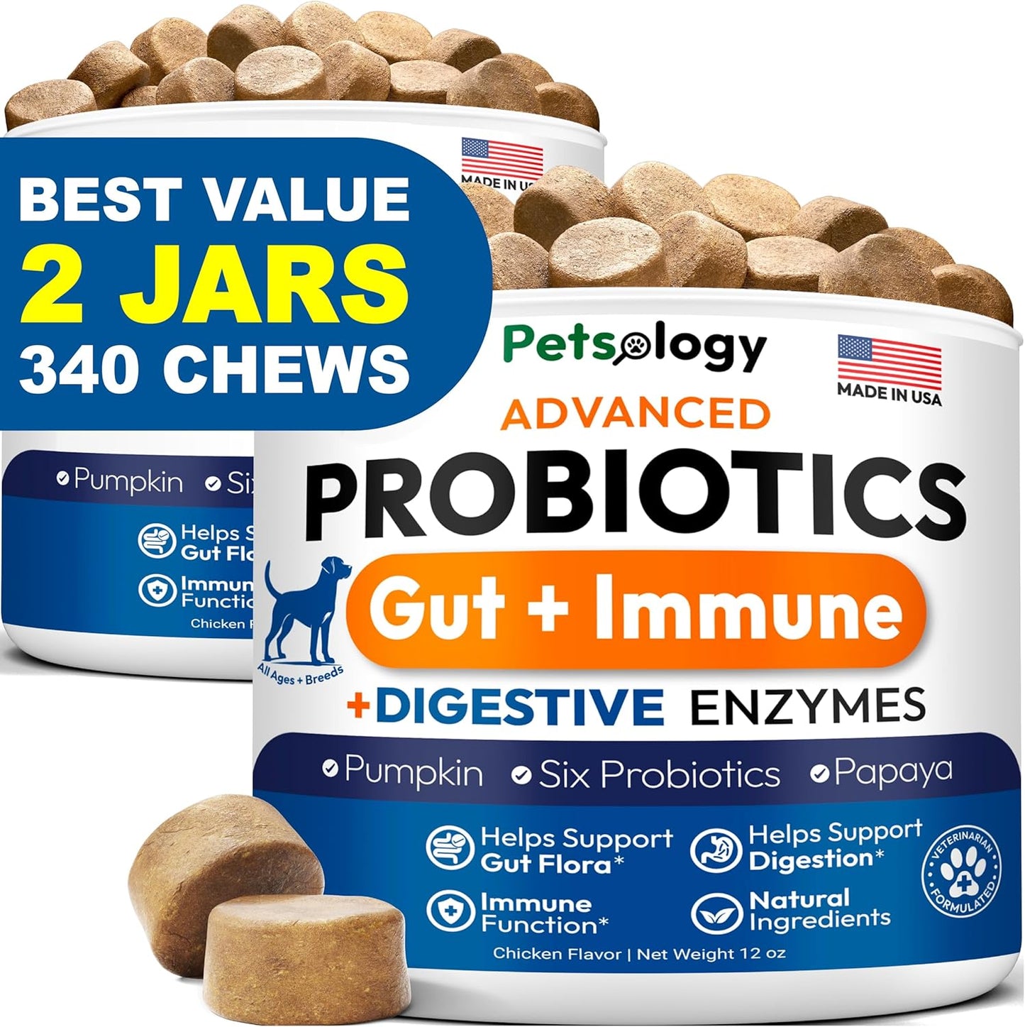 Probiotics for Dogs - 2 Pack Chews for Digestive Health
