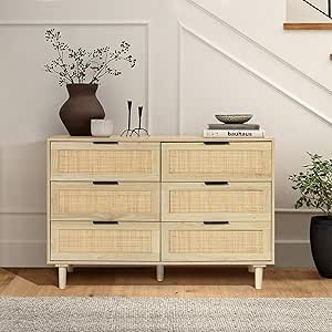 LuxenHome Dresser for Bedroom with Natural Rattan Design