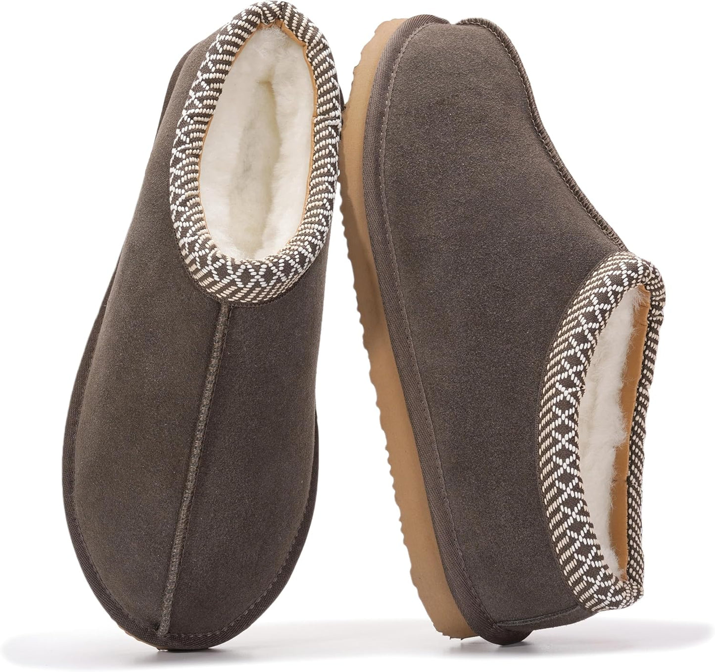 Project Cloud Genuine Leather Mens Slippers with Shearling Lining