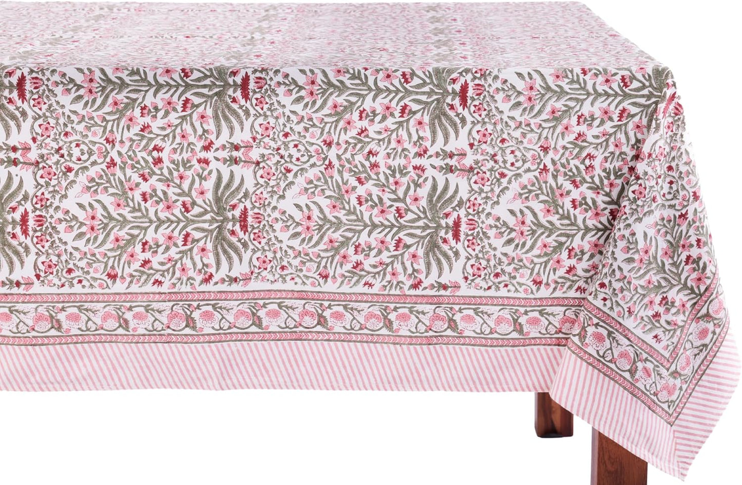 Nargis Pink 100% Cotton Rectangle Boho Tablecloth for Dining