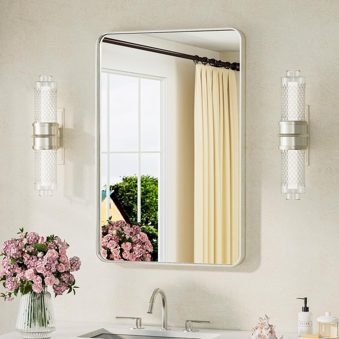 TETOTE Brushed Nickel Bathroom Mirror for Modern Farmhouse Decor
