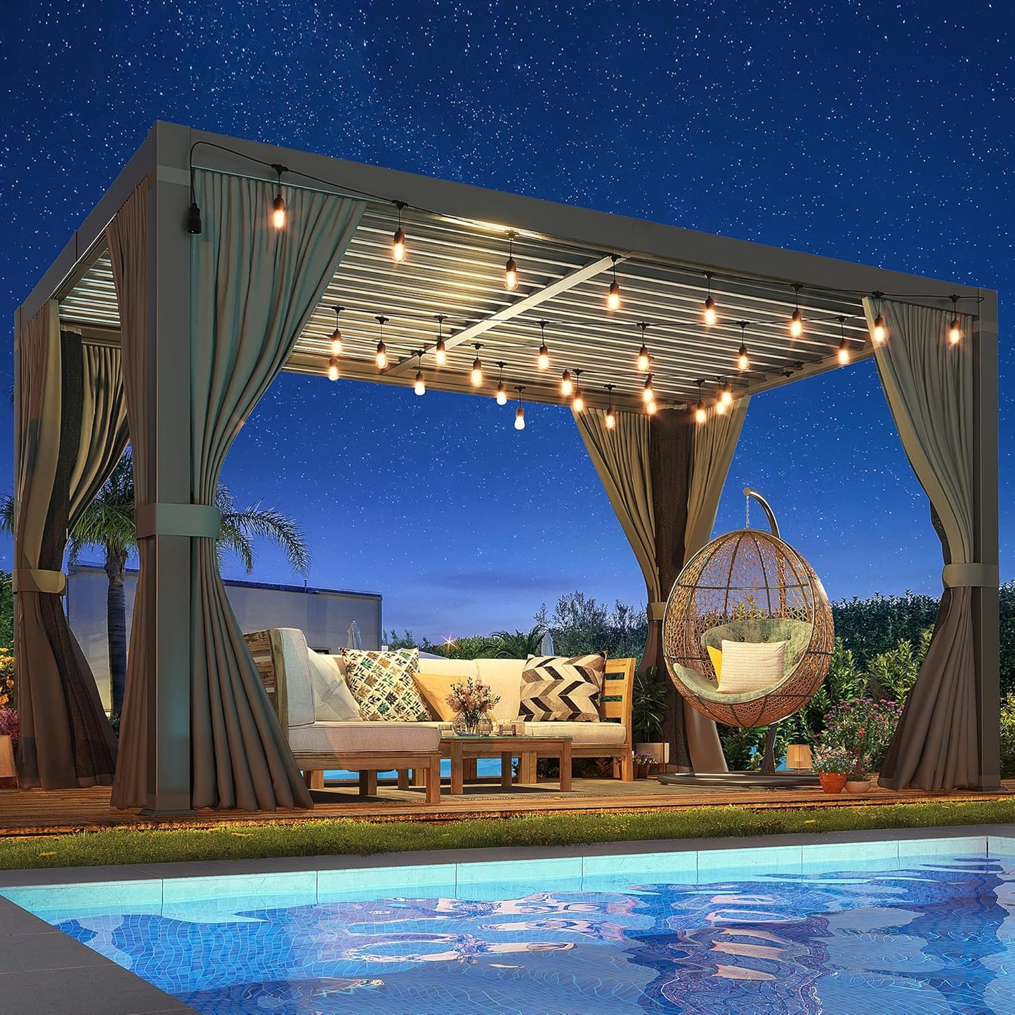 Louvered Pergola 10x12 Ft with Adjustable Roof for Outdoor Spaces
