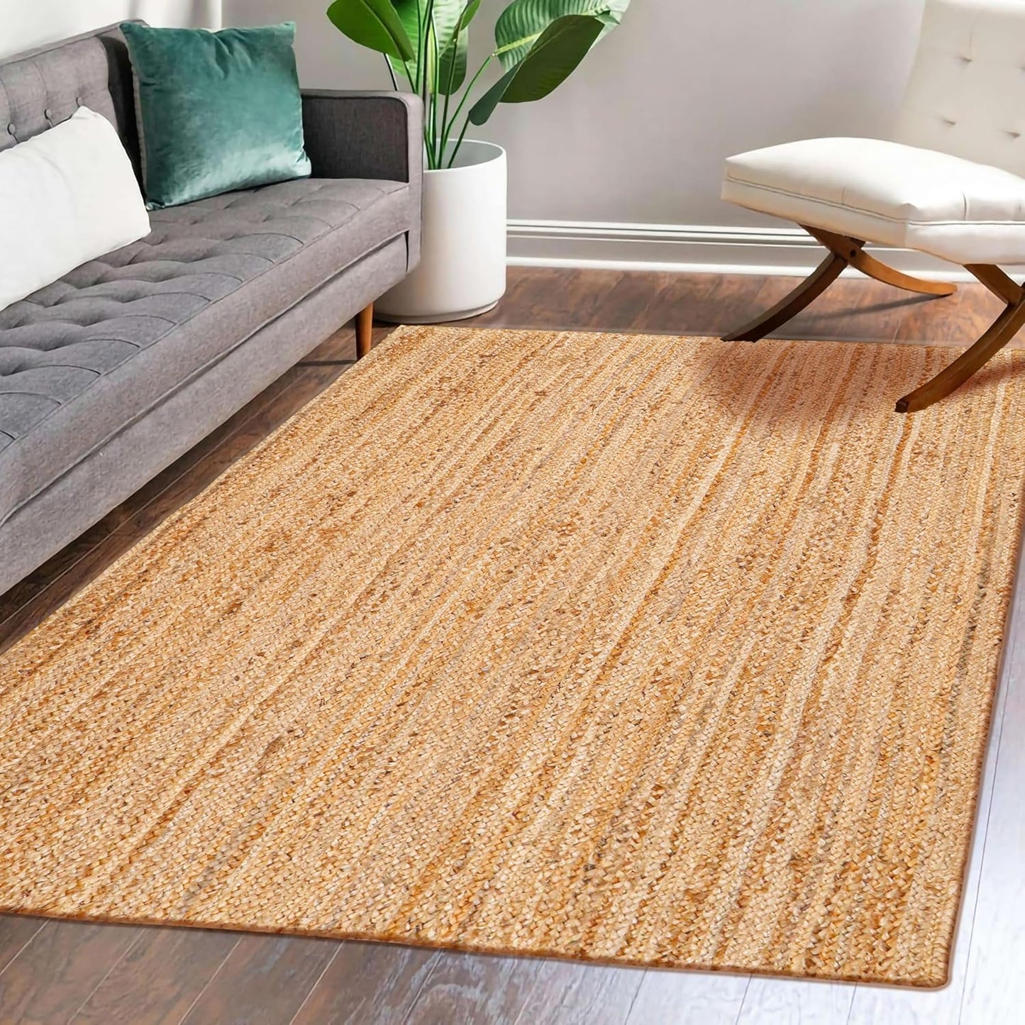 Hand Woven Jute Braided Rug, 3ftx5ft Natural Boho Decor