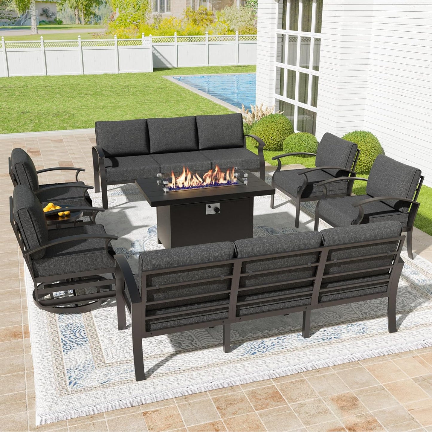 Kullavik Aluminum Patio Furniture Set with Fire Pit & Swivels