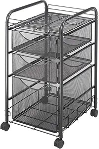 Onyx Mesh 3 Drawer Rolling File Cart for Organized Workspace