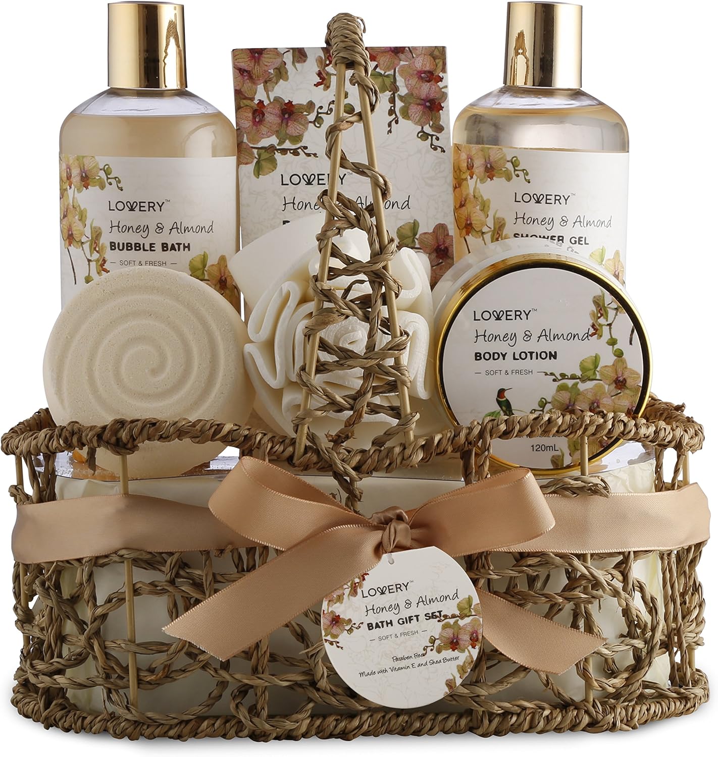 Luxury Home Spa Gift Basket for Women with Honey & Almond Scent