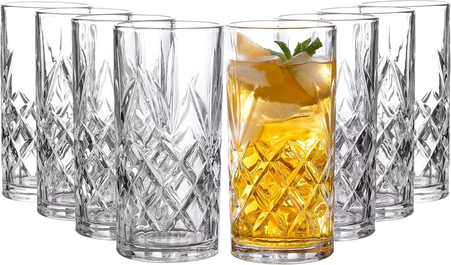 Kinsley Tall Highball Glasses Set of 8 for Elegant Drinking