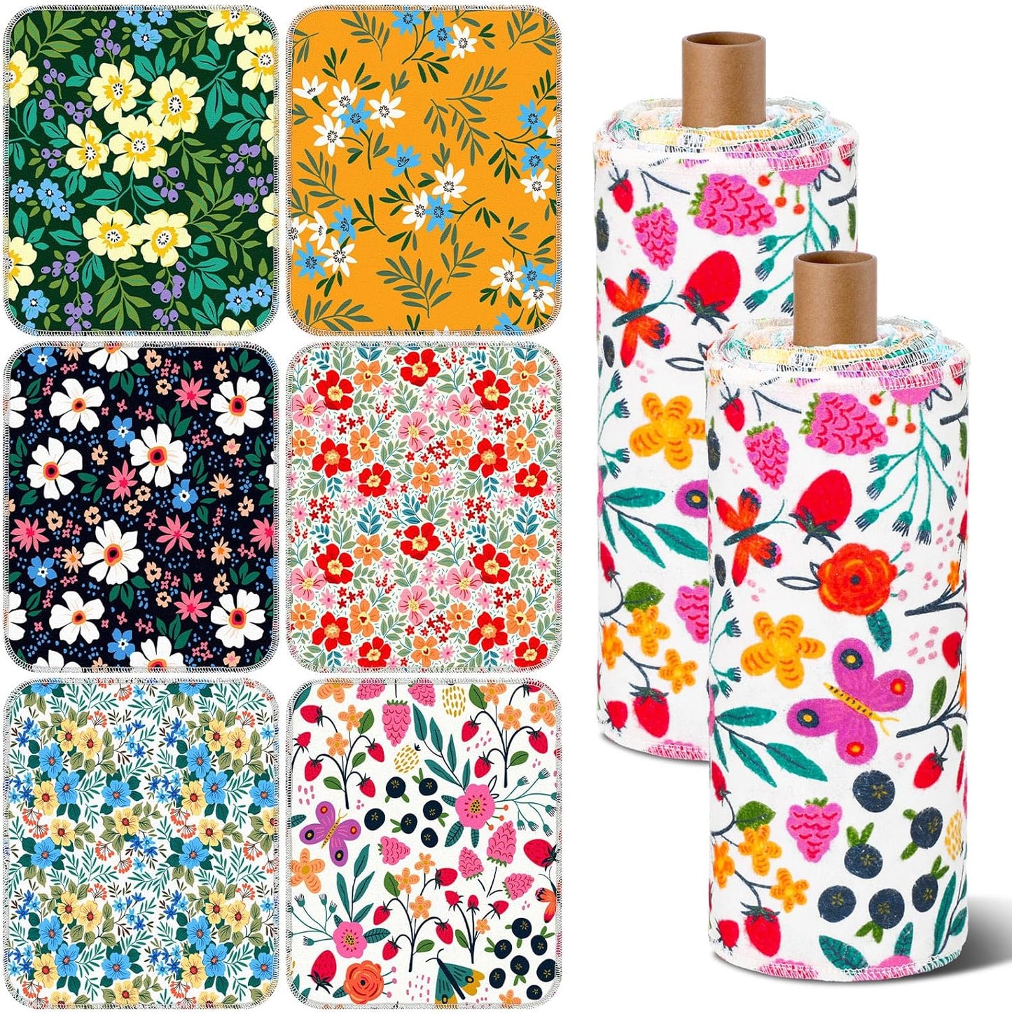 Reusable Paper Towels for Kitchen - 60 Pcs Floral Design
