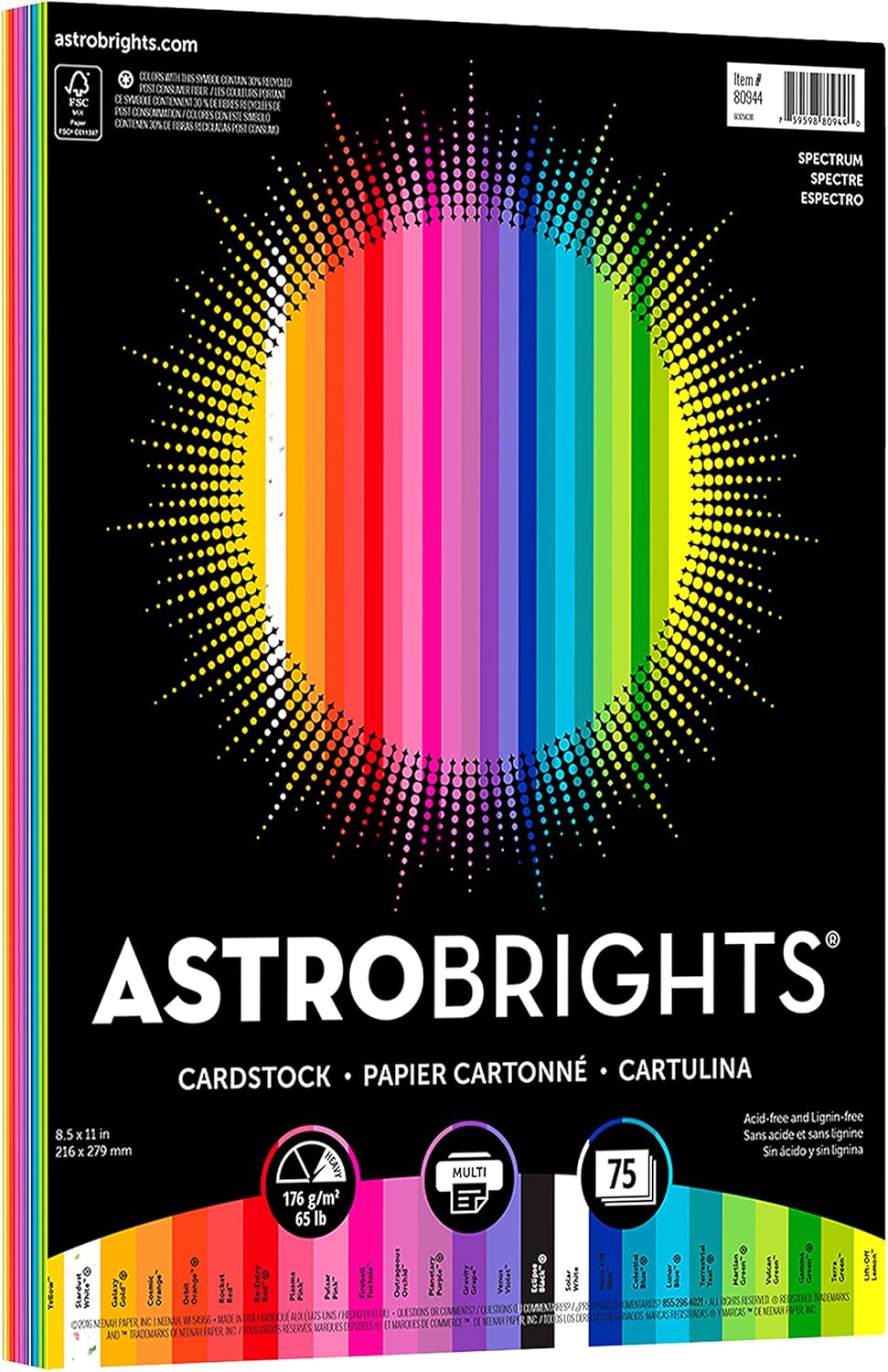 Vibrant Rainbow Assortment Cardstock 75 Sheets