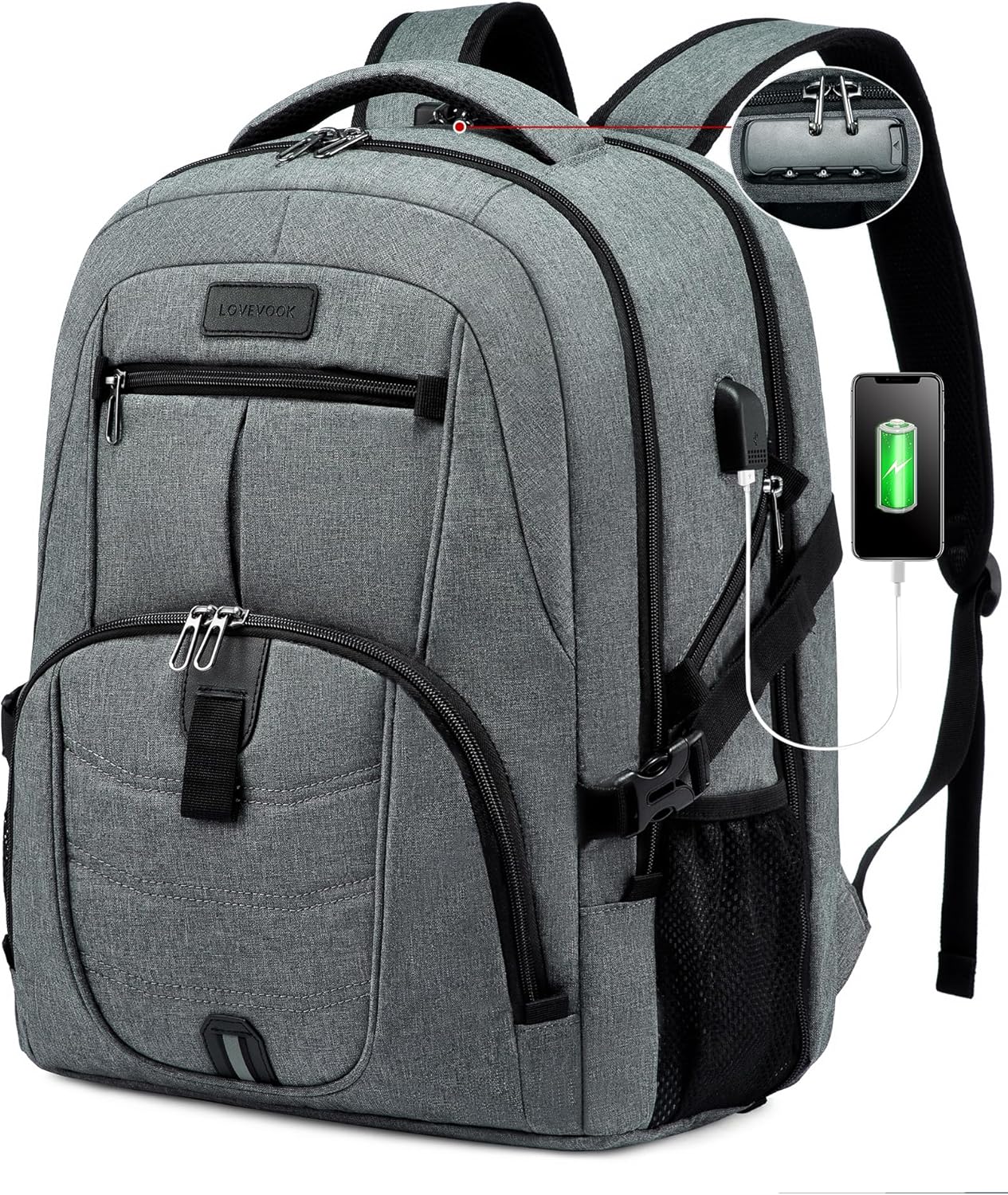 LOVEVOOK 17 inch DarkGrey Travel Laptop Backpack with USB Port