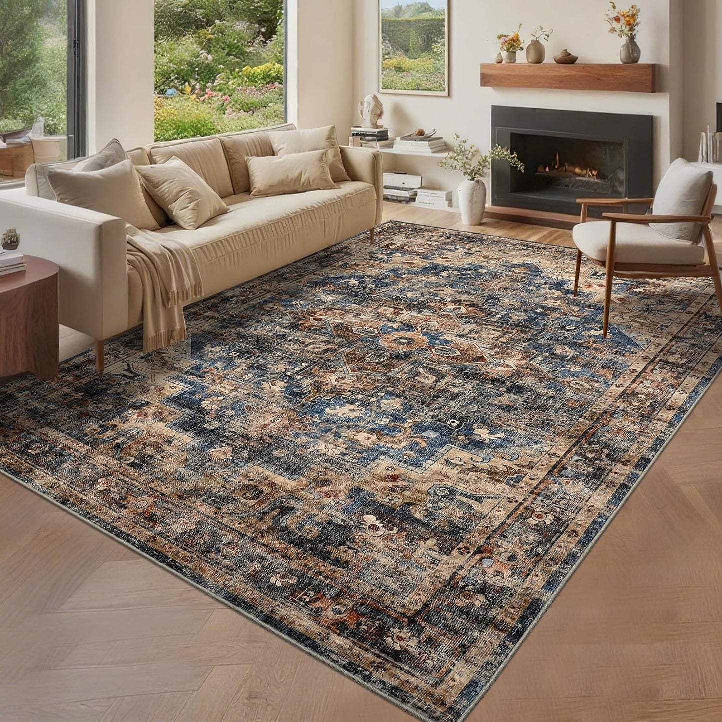 Vintage Washable Area Rug for Living Room and Bedroom Comfort