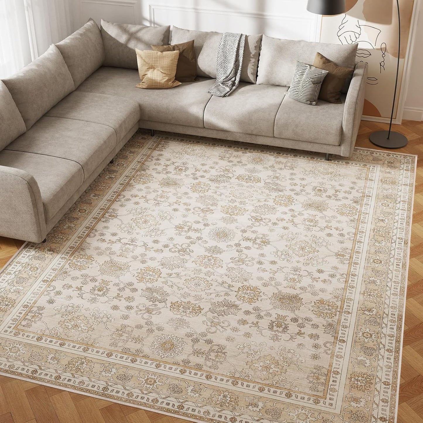 8x10 Washable Area Rug with Vintage Flower Design for Comfort