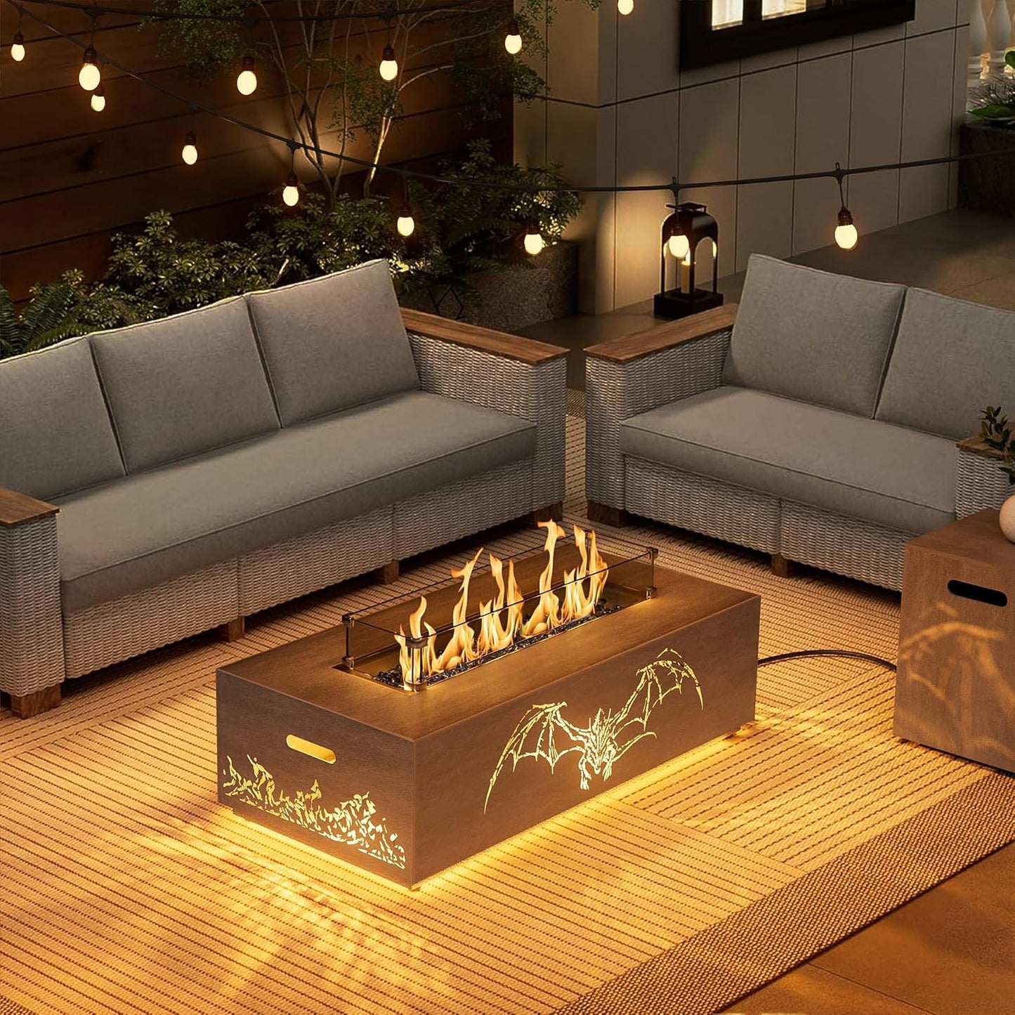 42 Propane Fire Pit Table with LED Light and Wind Guard