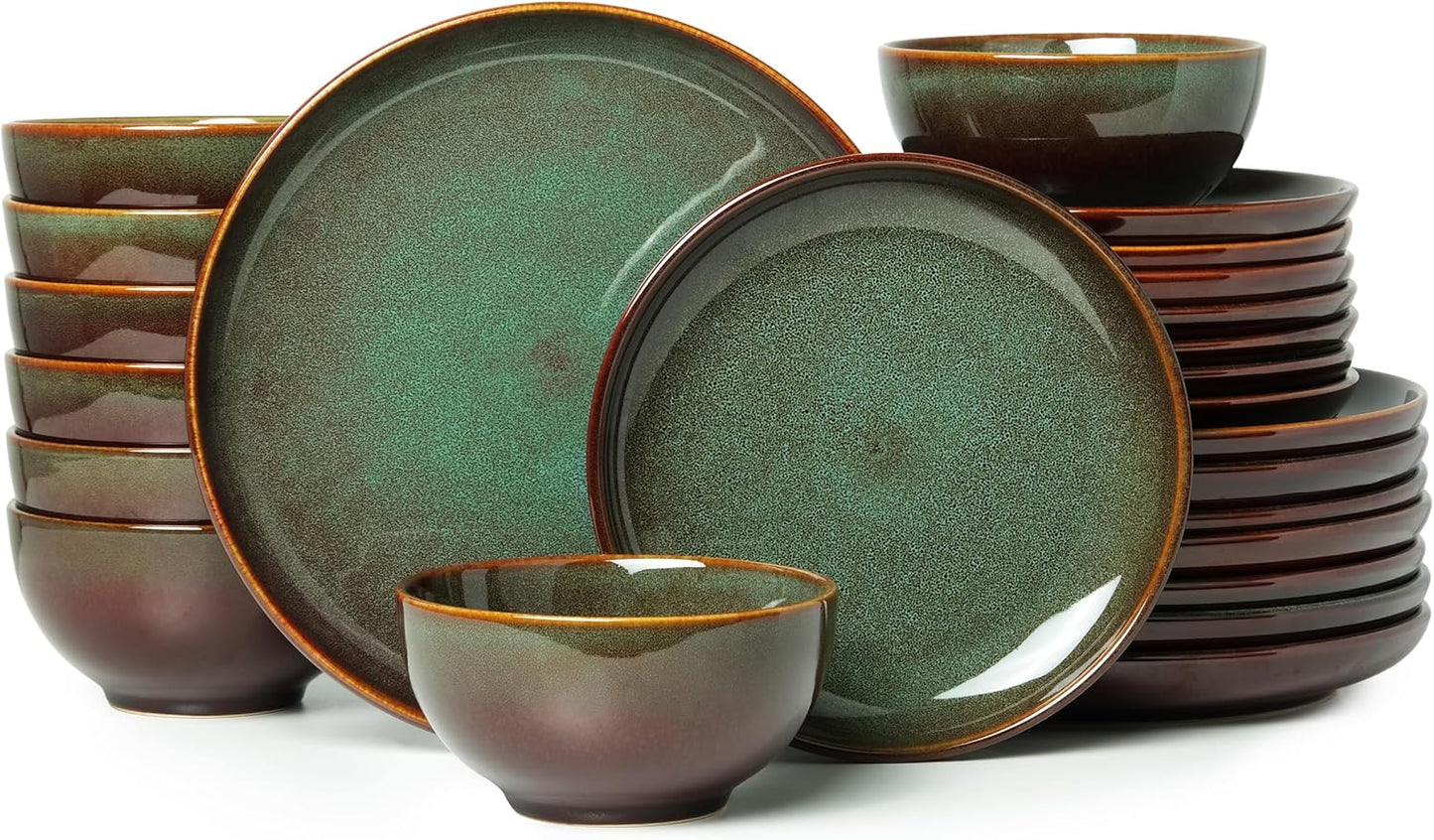 24 Piece Dinnerware Set for 8, Modern Stoneware Plates & Bowls