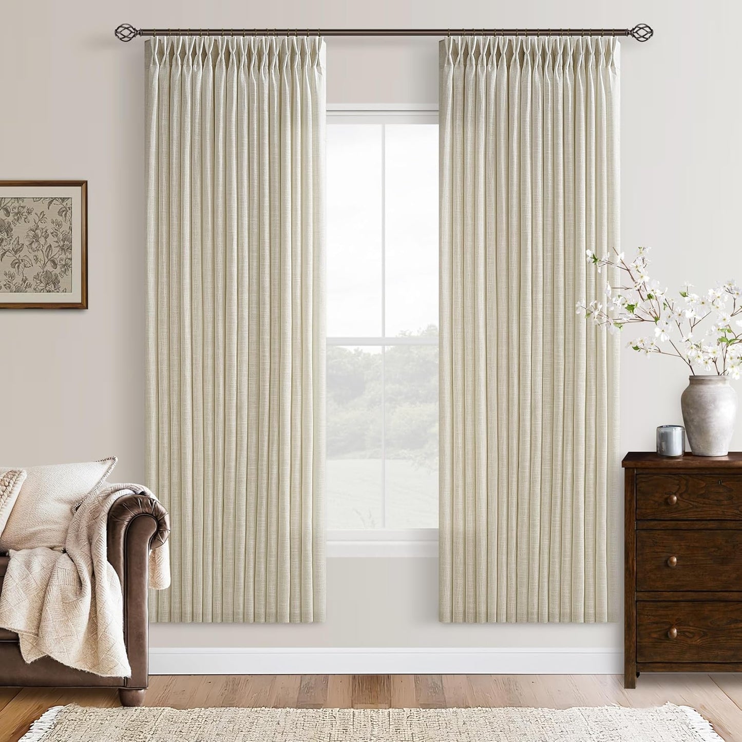 Flax Linen Blend 72 Inch Curtains for Bedroom Rustic Charm