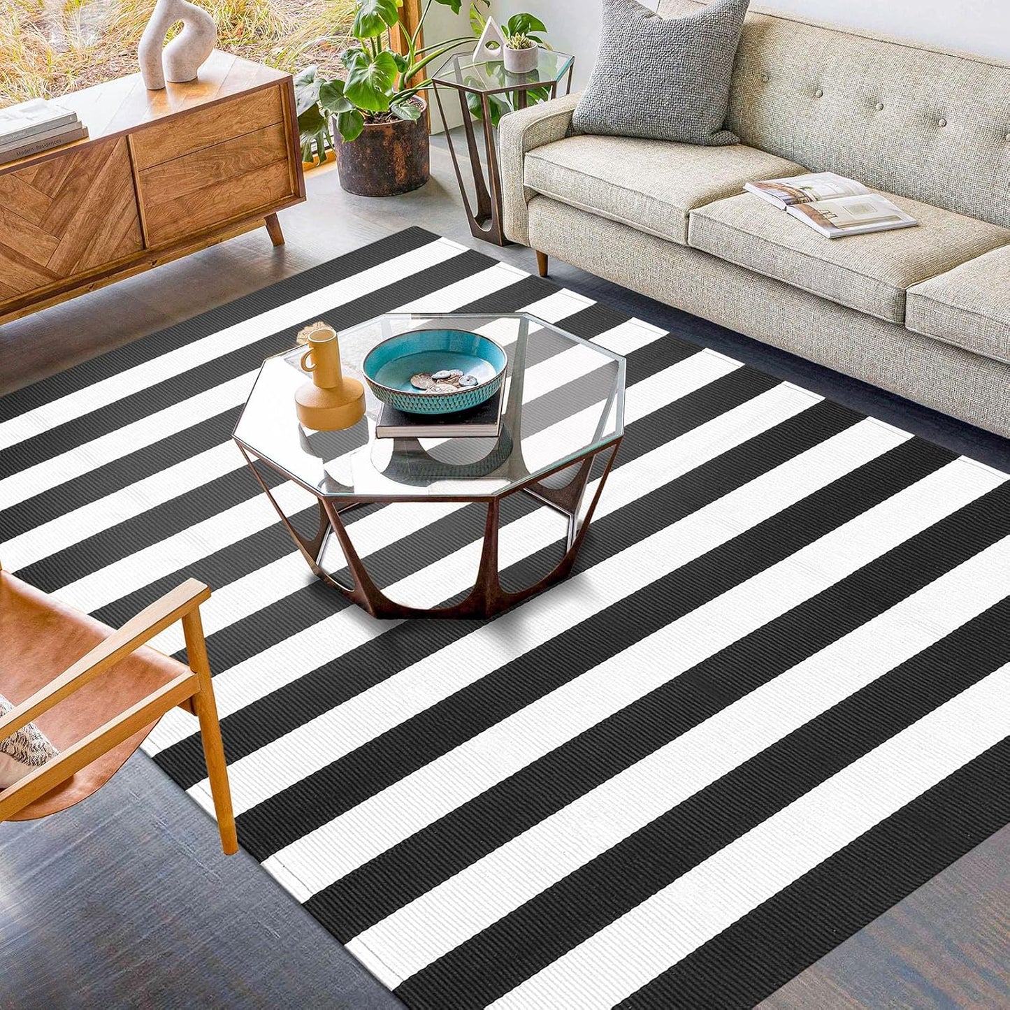 KILOCOCO Black White Striped Rug 5x7 for Living Room and More
