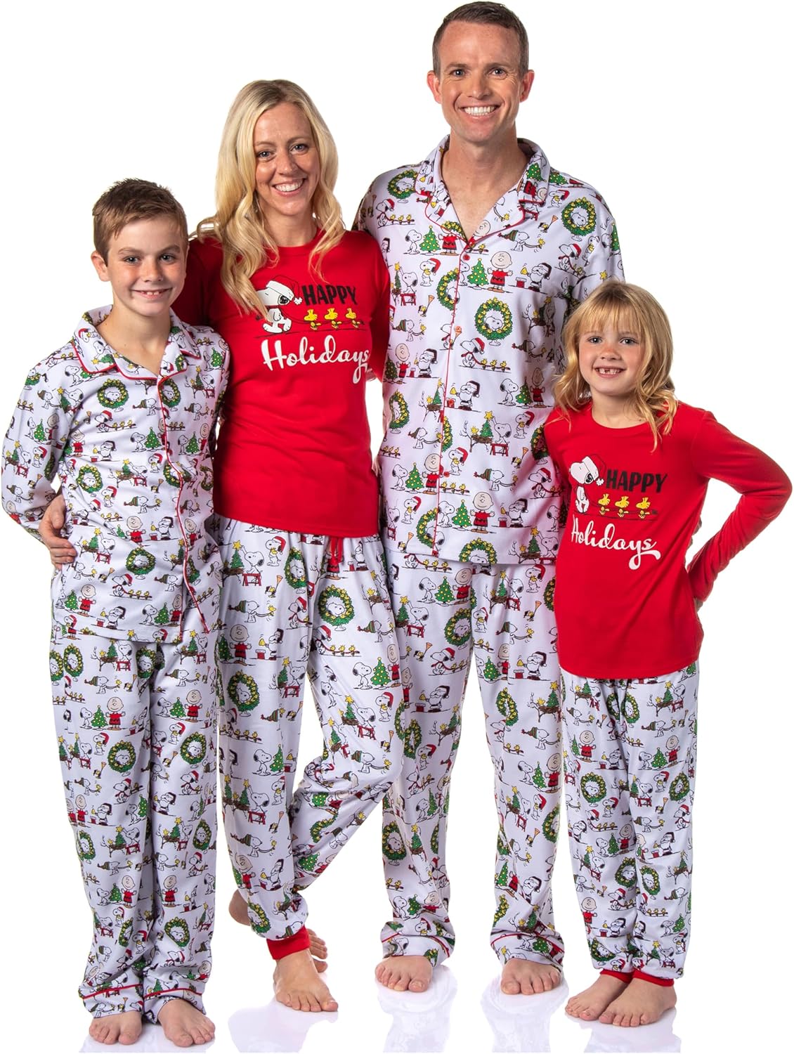 Peanuts Charlie Brown Snoopy Button Sleep Family Christmas Pajama Set