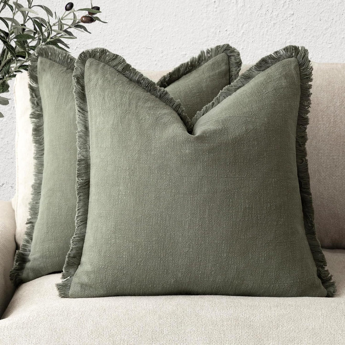Foindtower Decorative Linen Fringe Throw Pillow Covers for Cozy Living