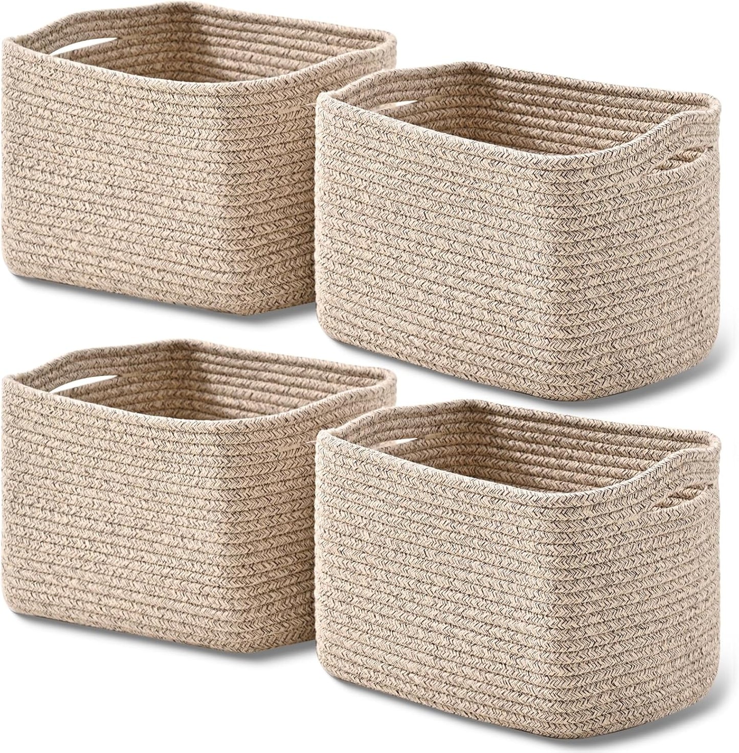 Small Storage Baskets for Shelves Organizing - 4 Pack Brown